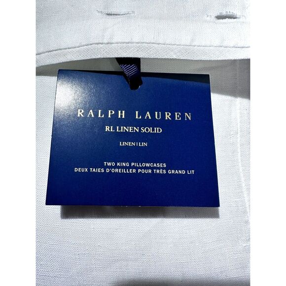Lauren Ralph Lauren RL Linen Solid Set of 2 King Pillowcases Pebble Polo NEW - Picture 3 of 5